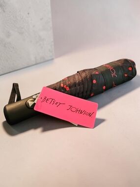 Nwt Betsey Johnson Black Umbrella with Red Polka Dots